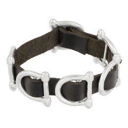 Black and silver leather bracelet with central buckle