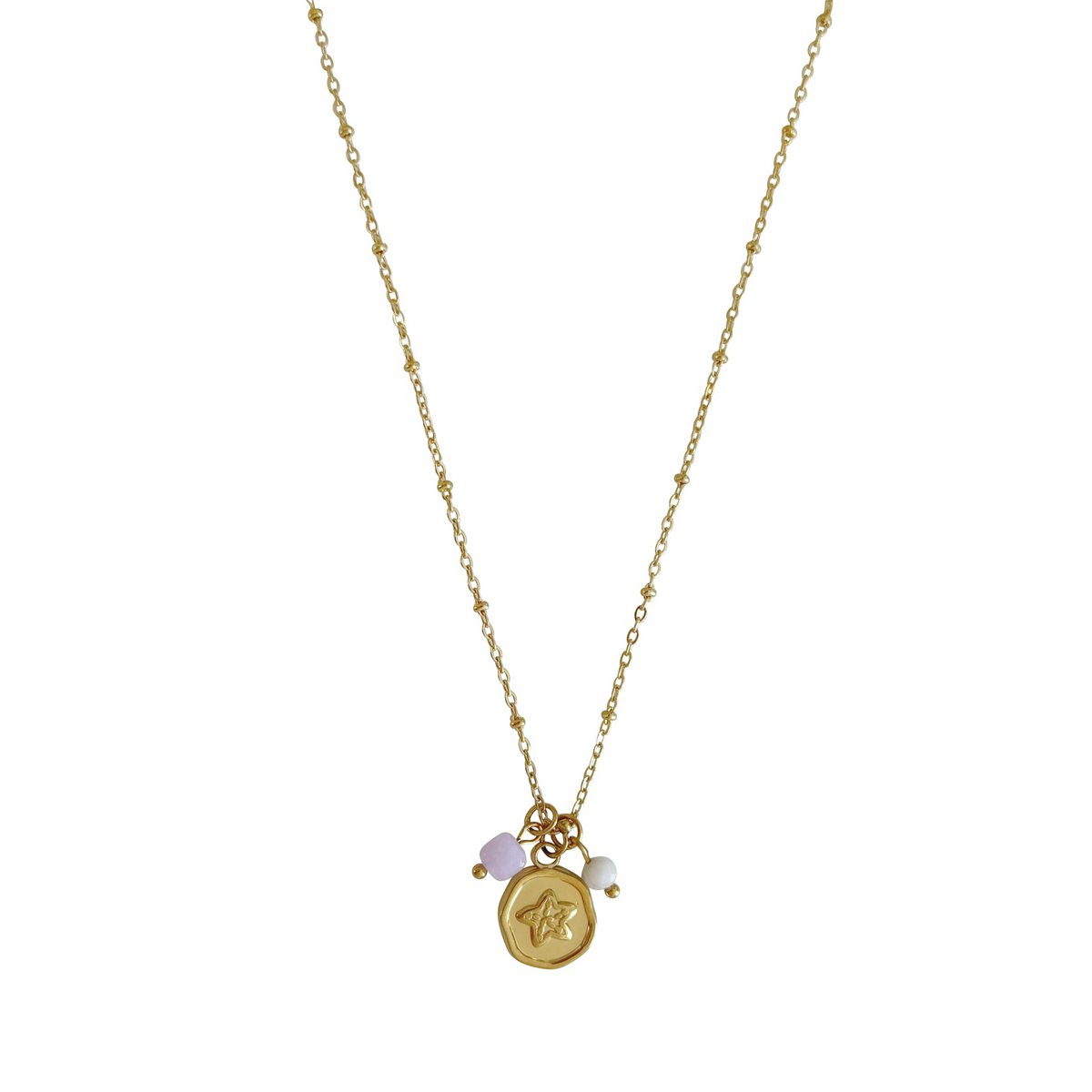 Collana Pietra di luna, Calcedonio e Stella marina - Oro