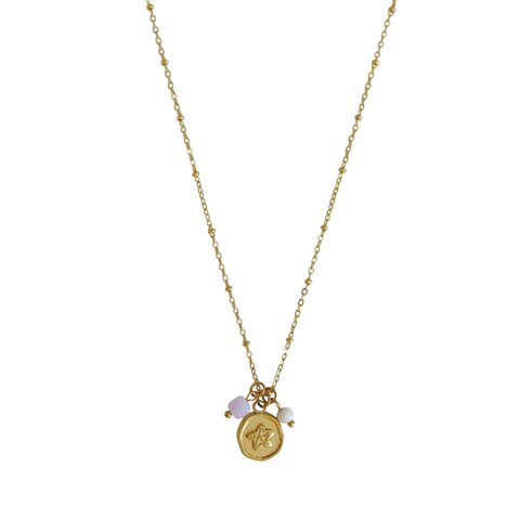 Halskette Mondstein, Chalcedon und Seestern – Gold