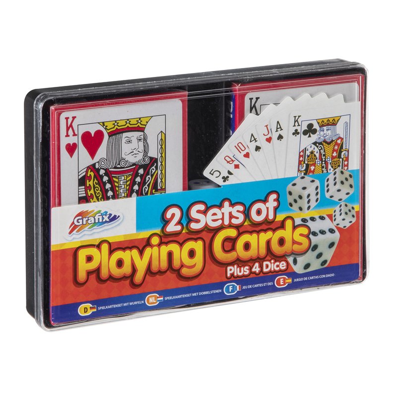 2 Packungen Spielkarten und 4 Würfel