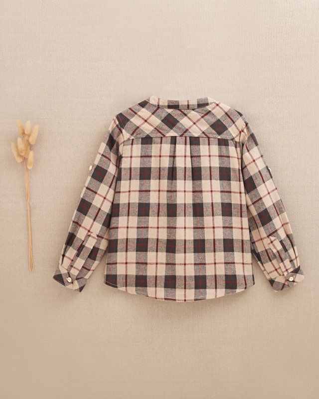 Boys' Scottish plaid shirt with mandarin collar P152-11608183