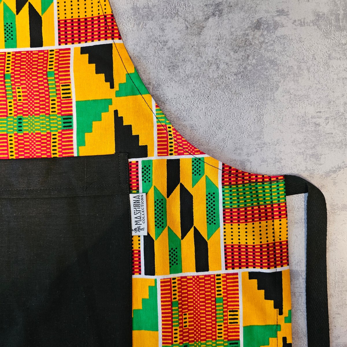 African Print Fartuch z kieszenią | Ręcznie robiony druk Kente