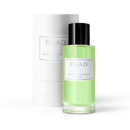 Floral, fresh, and green perfume in a sleek glass bottle with a black cap.