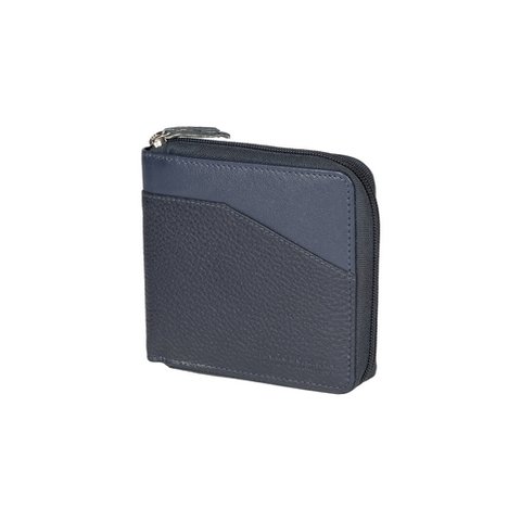 RB12175D | Portemonnee met ritssluiting van echt volnerf leer, dollar/lichte nerf. Blauwe kleur. RFID-bescherming. Afmetingen gesloten: 11,5 x 10,5 x 2 cm Verpakking: Geschenkdoos onder/deksel