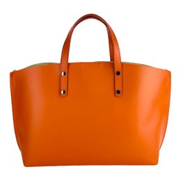 RB1024AM | Borsa Donna a Mano in Vera Pelle Made in Italy con tracolla removibile. Sacca grande interna estraibile. Accessori Canna di Fucile Lucido - Colore Paprika - Dimensioni: cm 48x31x11
