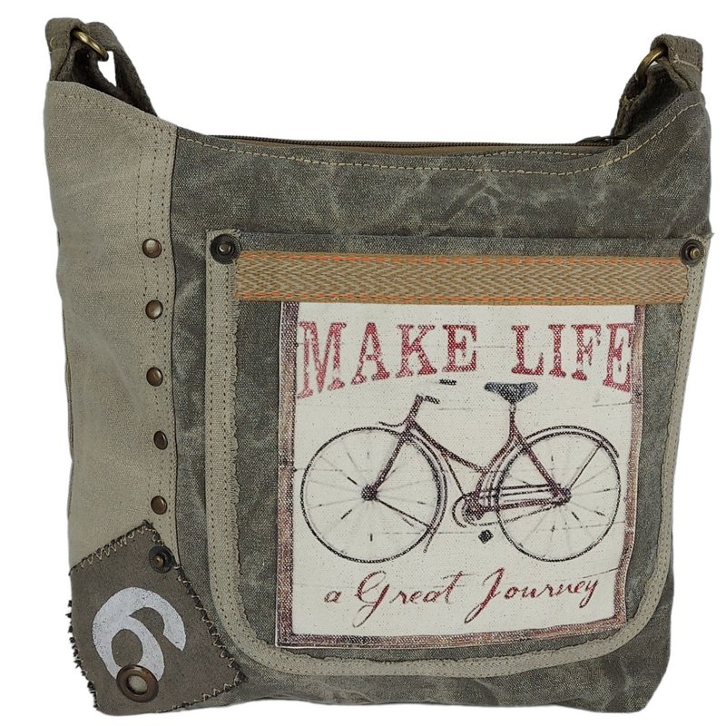 Bolso bandolera de mujer Sunsa. Bolso de lona (canvas) y cuero. Bolso bandolera de estilo vintage. Bolso bandolera grande para mujer.