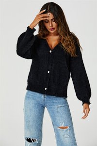 Entspannte gemütliche weiche Strickjacke in Schwarz
