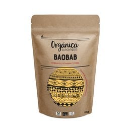 Organic baobab powder, a nutrient-rich superfood supplement for meal drinks, with a natural, earthy flavor.