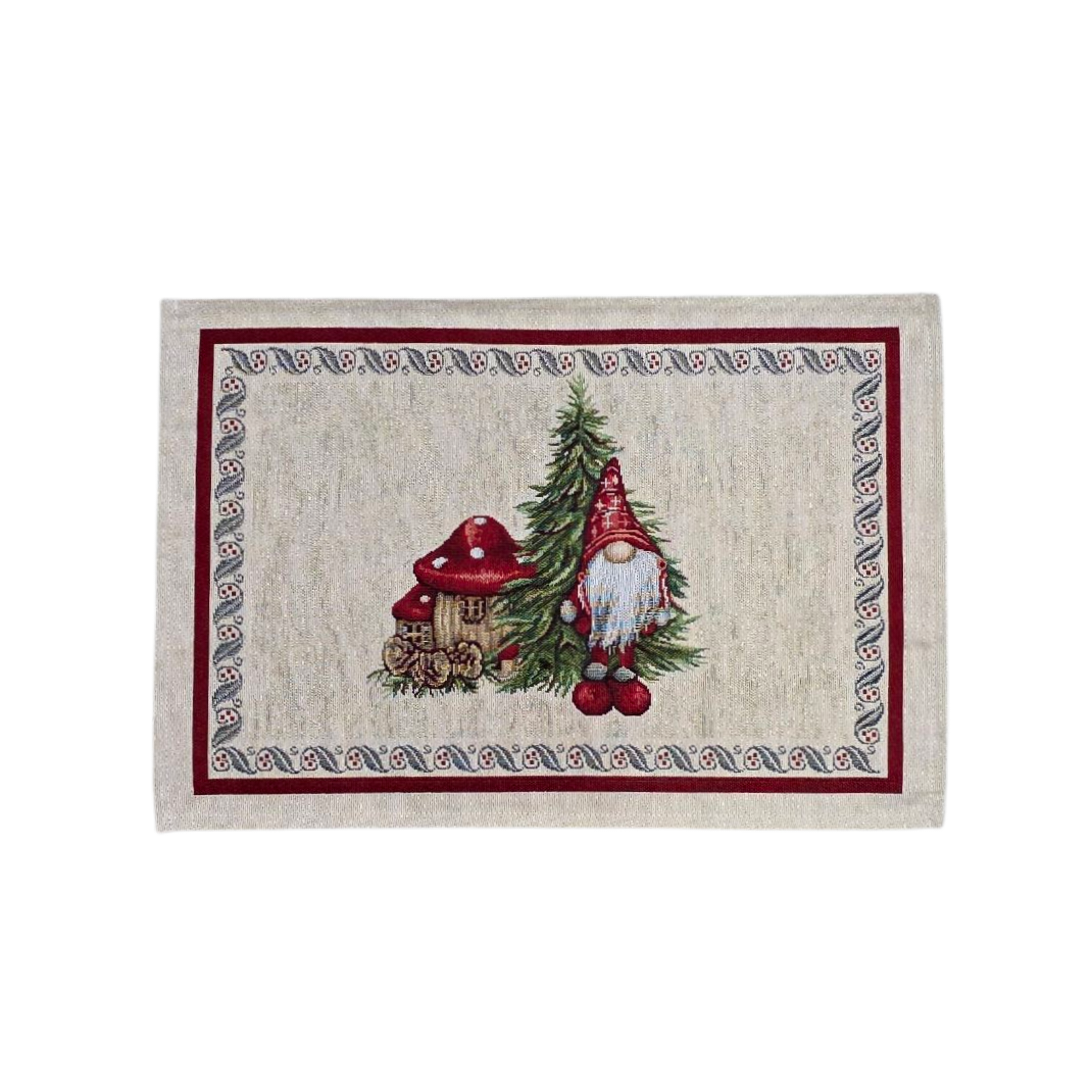 Christmas Breakfast Placemat Santa Gnome Lurex in Gobelin