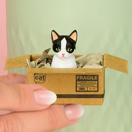 Aimant chat fait main « Noir & Blanc » - Mini Boîte avec Aimant Néodyme