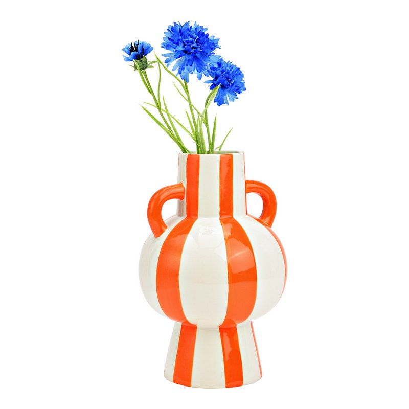 Vase striped made of ceramic, orange/white (W/H/D) 15x24x15cm