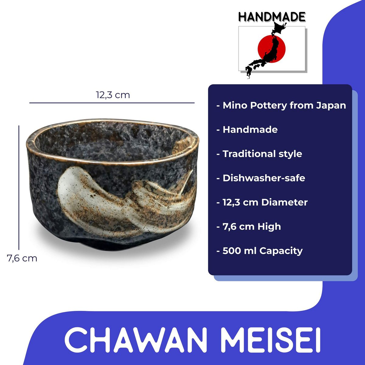 Japanse matchakom Chawan Meisei handgemaakt van keramiek