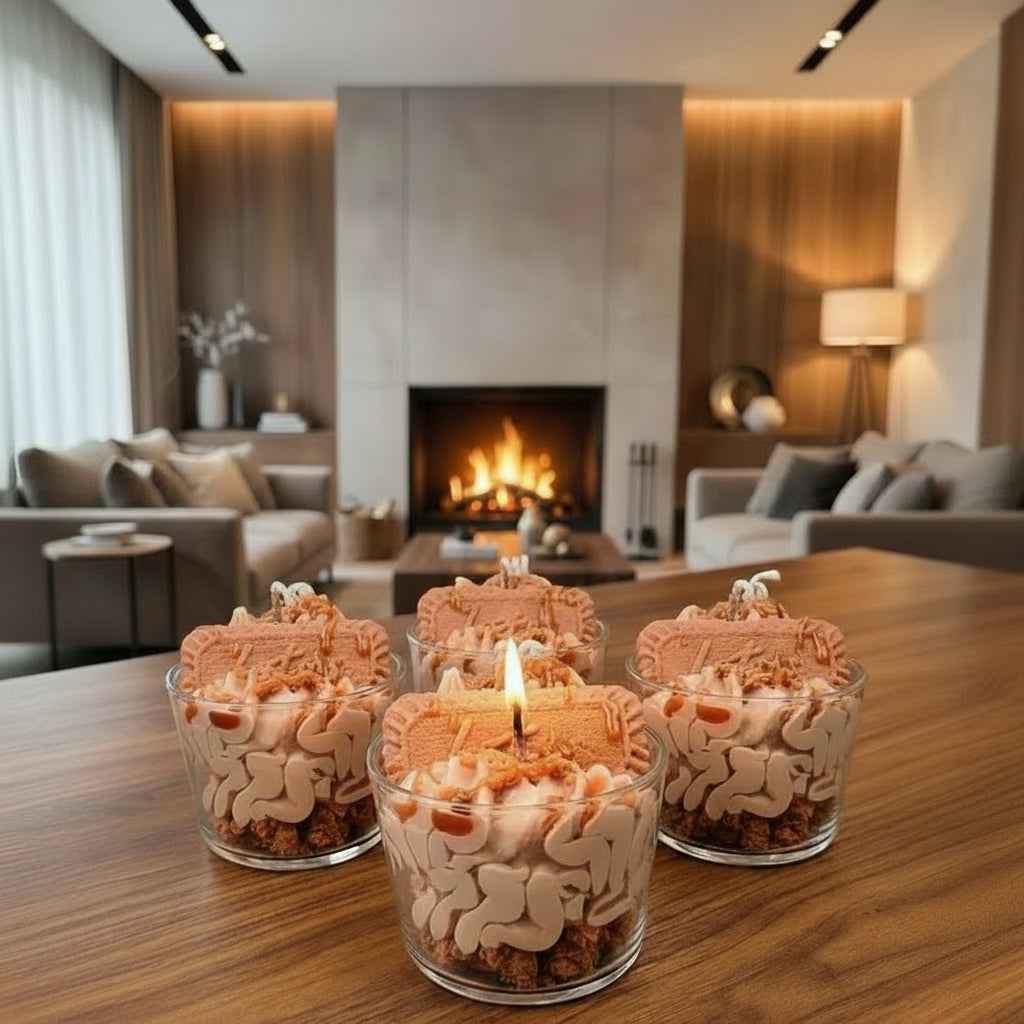 Vela de postre gourmet LAVURI LOTUS BISCOFF, espuma de cera de soja y decoración detallada, bio vegana de Europa, hecha a mano en Portugal