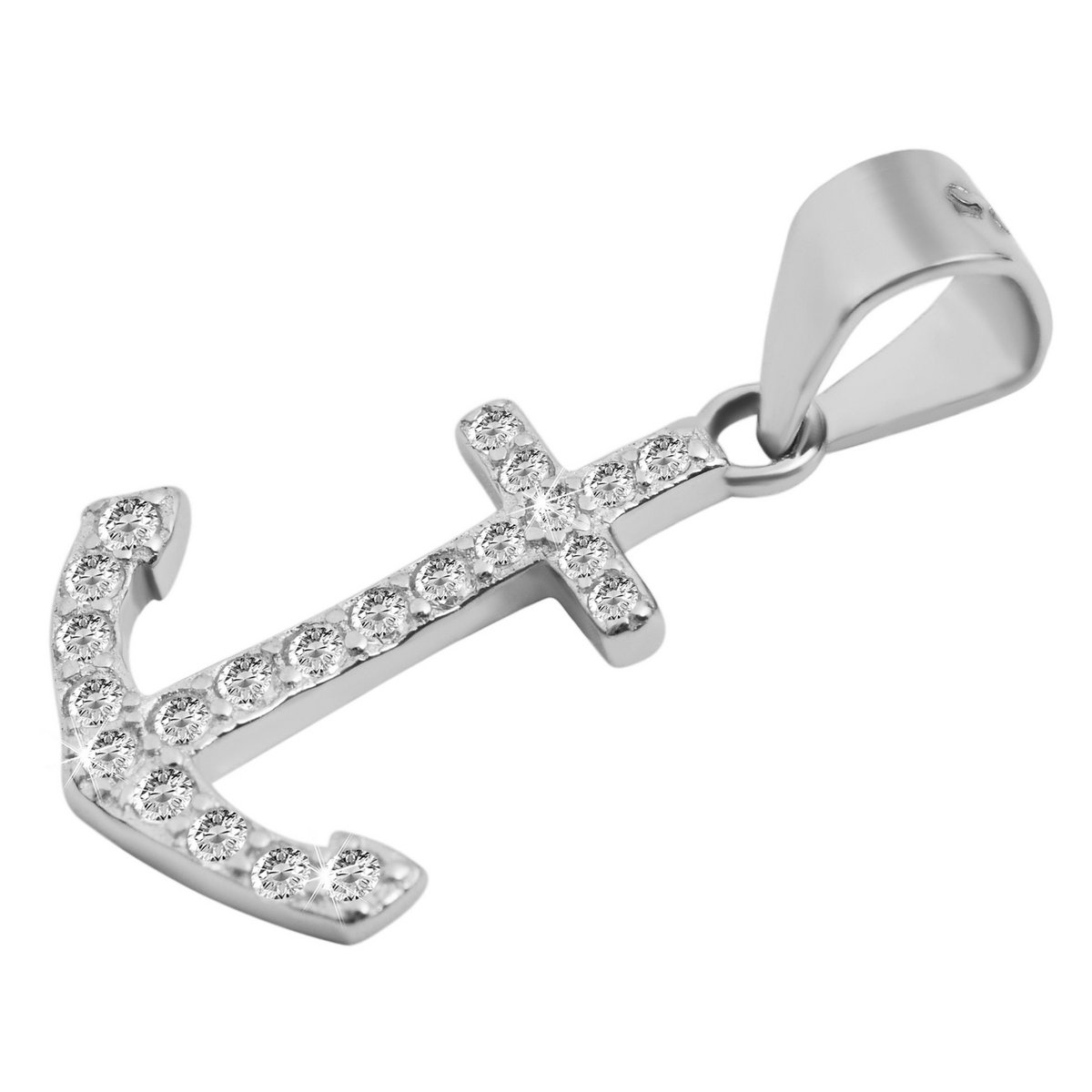 925/- Echt zilveren ankerhanger "Taraneh" zonder ketting, zirkonia-versiering, 925/gerhodineerd