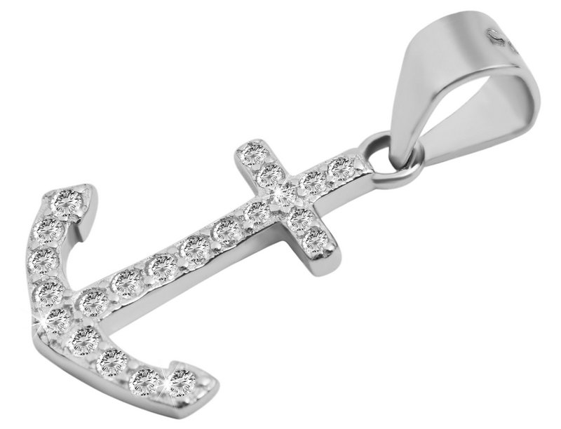 925/- Echt zilveren ankerhanger "Taraneh" zonder ketting, zirkonia-versiering, 925/gerhodineerd