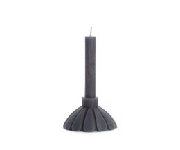  Anthracite gray tall pillar candle with ribbed petal design base, modern sculptural style