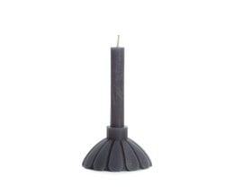 Anthracite gray tall pillar candle with ribbed petal design base, modern sculptural style