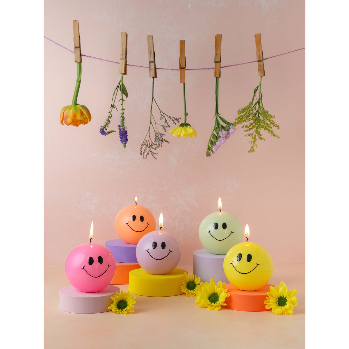Smiley-Kerze – 7,5 cm – Pink