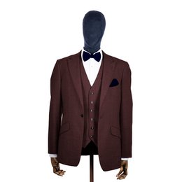 Navy blue knitted bow tie and pocket square set