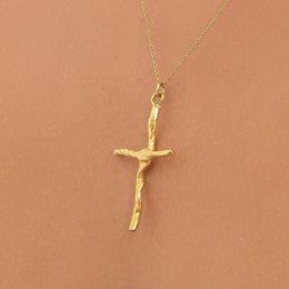 Gold Cross Necklace, Handmade Nature Jewelry, Organic Branch Pendant, Gift for Faith & Protection, Sterling Silver 925 Twig