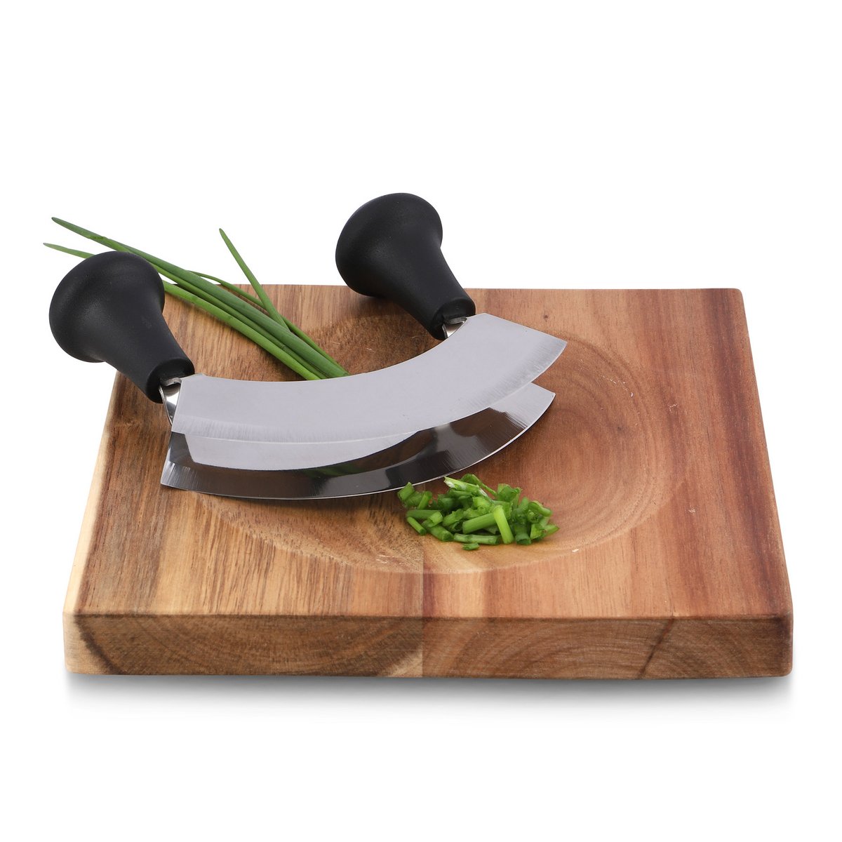 Hakmes met dubbel lemmet 14 cm inclusief houten plank