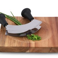 Hakmes met dubbel lemmet 14 cm inclusief houten plank