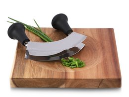 Chopping knife with double blade 14 cm including wooden board