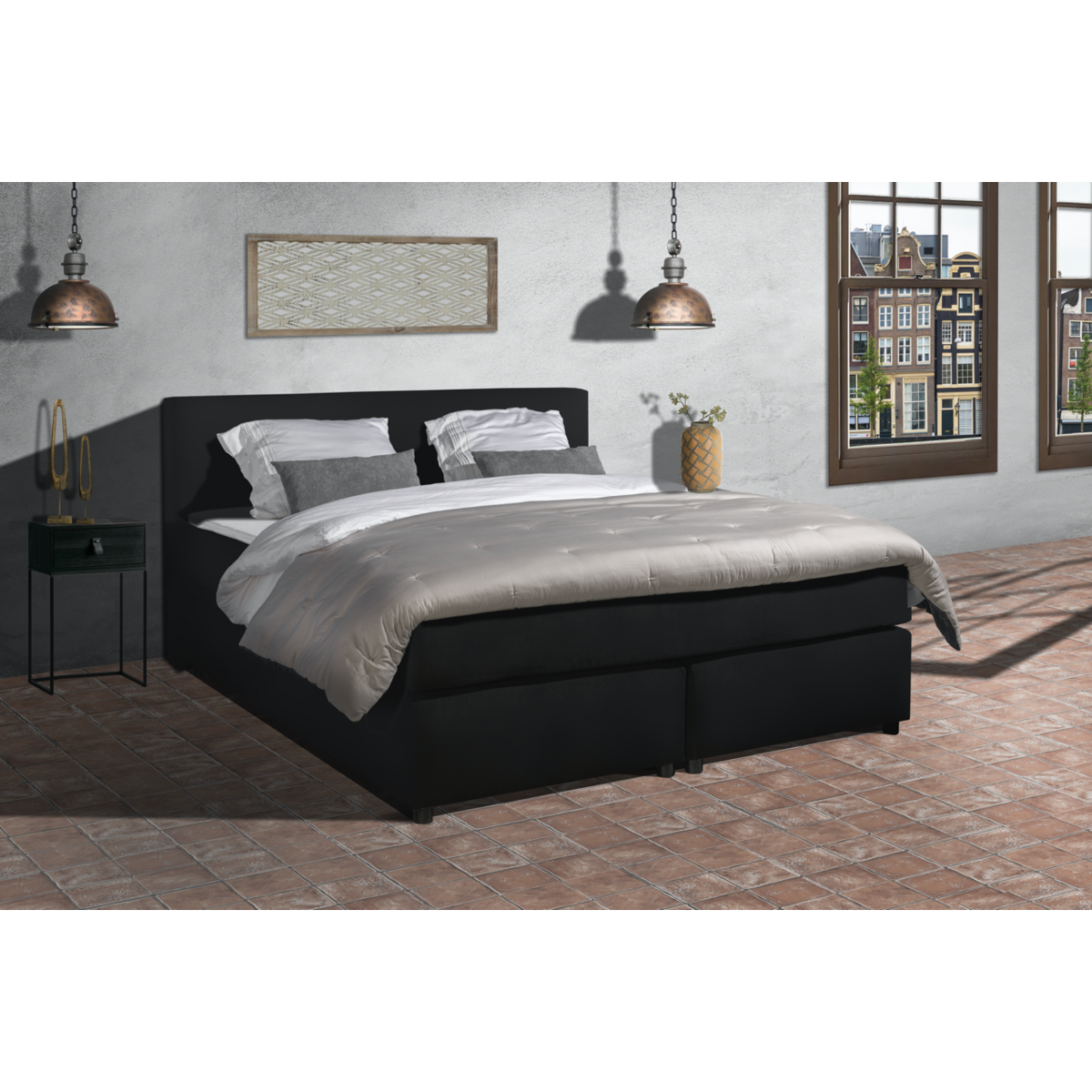 Mörgenn Boxspring Parga Aspecto de cuero - Juego completo
