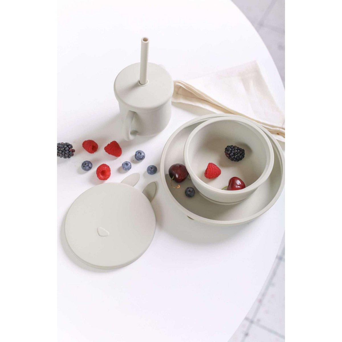 Conjunto Prato Silicone Con Ventosa Verde Acqua
