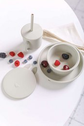Conjunto Prato Silicone Com Ventosa Verde Água