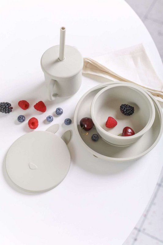 Conjunto Prato Silicone Com Ventosa Verde Água