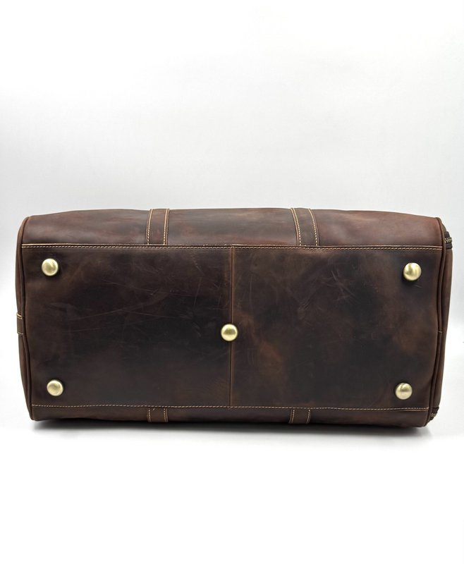Borsa da viaggio in pelle oliata fatta a mano – Borsone artigianale "Navigator" da 50 cm con scomparto per scarpe dedicato