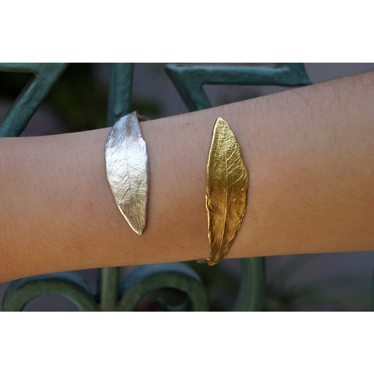 Gold Olive Leaf Bracelet, Gold-Plated Sterling Silver Jewelry, Gold-Silver Cuff, Gift for Her, Birthday Gift for Women, Handmade Jewelry