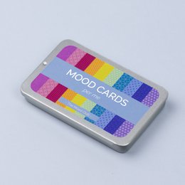 Colorful mood cards for positive mindset, mindfulness, self-care, and wellbeing. The cards feature a variety of vibrant colors and shapes, encouraging users to reflect on their emotions and mental state.