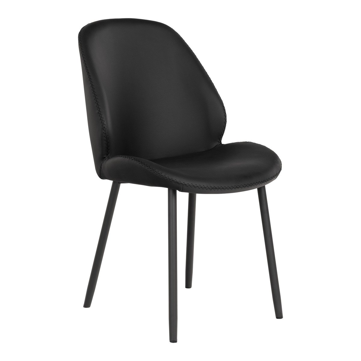 Monte Carlo Dining Chair - Black, PU, Black Metal Legs, 59.5x47x91cm - Set of 2