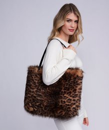 Delevingne - Borsa tote in pelliccia sintetica con stampa leopardata