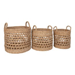 Balok Basket - Cestino, erba marina, naturale/nero, set di 3