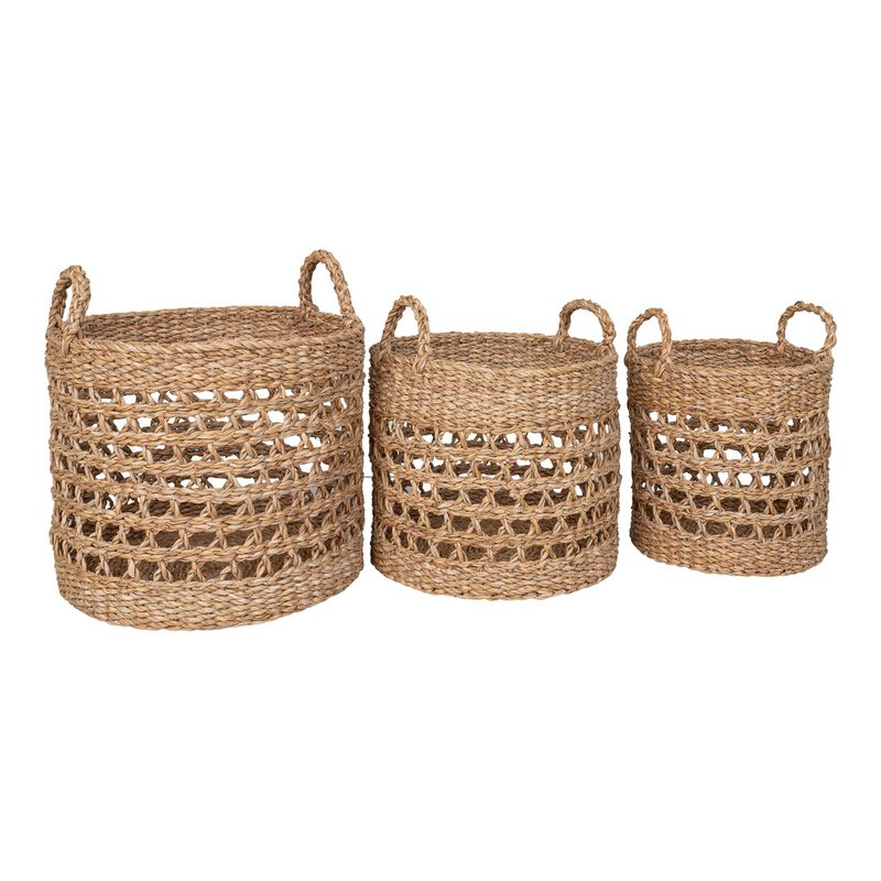 Balok Basket - Cestino, erba marina, naturale/nero, set di 3