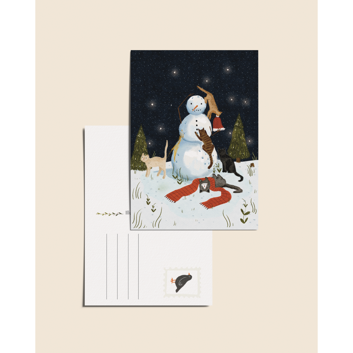 “Sneeuwpop” – A6 Geïllustreerde Kaart | 350gsm Tintoretto Gesso