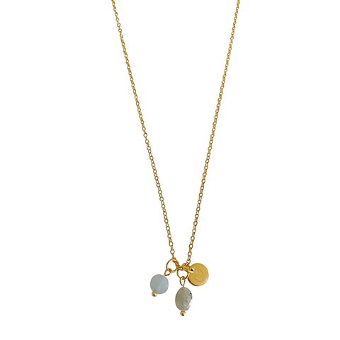 Halskette mit Aquamarin, Labradorit und Herz – Gold