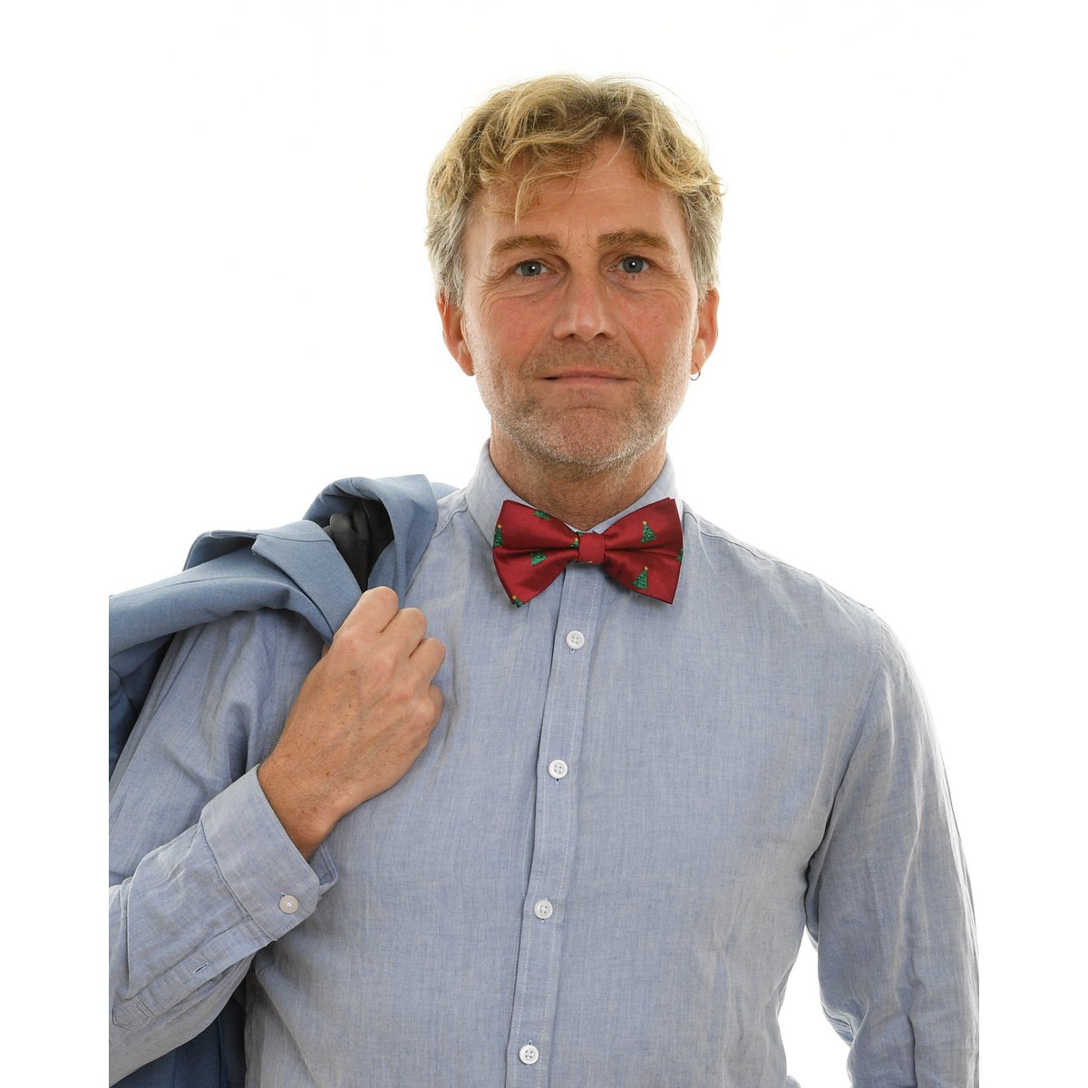 Bowtie - Bordeaux with Xmas trees with stars