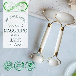 2er-Set Rollenmassagegeräte - aus weißem Jadestein - Natürliches Werkzeug und Gesichtsmassage - Wohlbefinden Lift