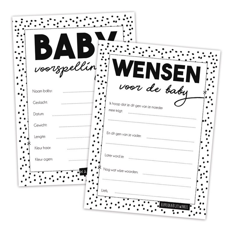 Vorhersagekarten Babyparty-Ausfüllkarten - Schwarz / Weiß pro 5 Sets