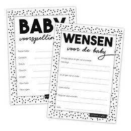 Schede pronostici carte da compilare per baby shower - Nero / bianco per 5 set