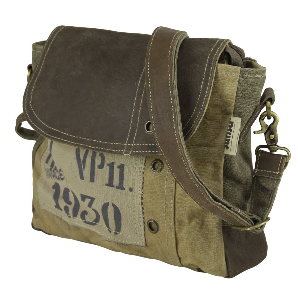 Sunsa damestas. Schoudertas in koeriervorm. Schoudertas in vintagestijl. Canvas handtas. Grote crossbodytas voor dames.
