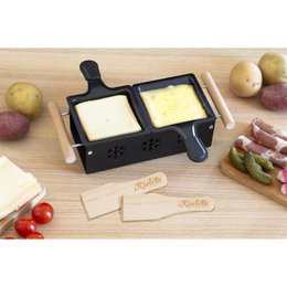 Raclette-Duo-Set auf Teelicht – inklusive Pfännchen, Holzspatel und Halter