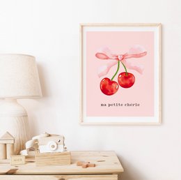 Ma petite cherie print, ma cherie poster, cherry poster, bow poster, Coquette print, pink girls room poster, girls nursery poster 