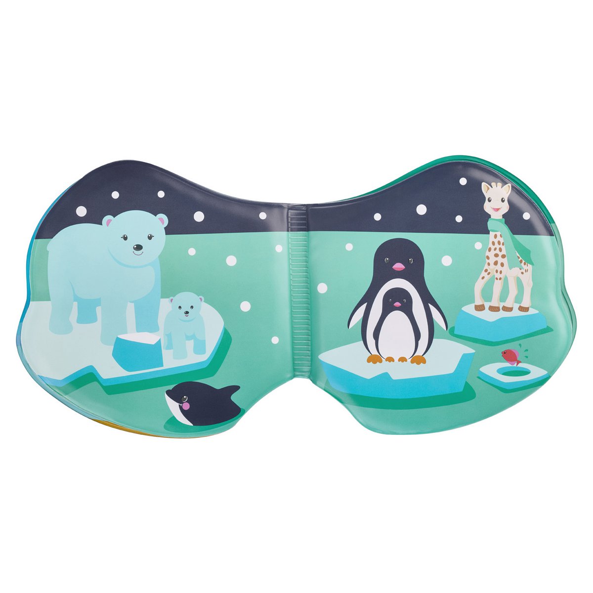 Libretto da bagno Sophie la giraffa su cartoncino bianco appeso
