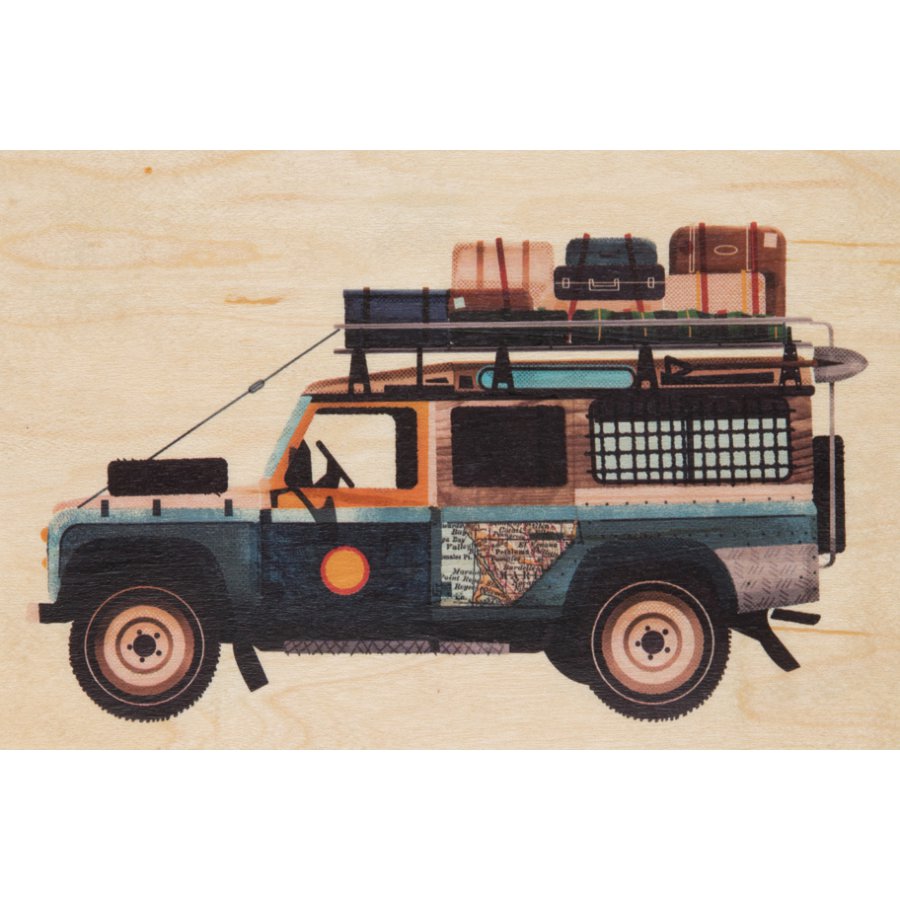 travel 4X4 wooden postcard