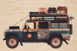 travel 4X4 wooden postcard